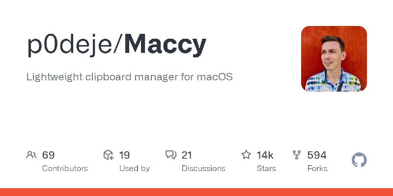 GitHub - p0deje/Maccy: Lightweight clipboard manager for macOS