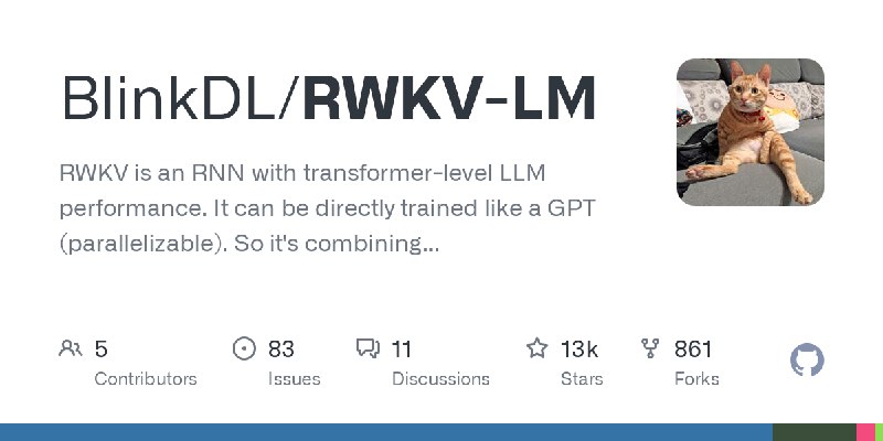 GitHub - BlinkDL/RWKV-LM: RWKV is an RNN with transformer-level LLM performance. It can be directly trained like a GPT (parallelizable).…