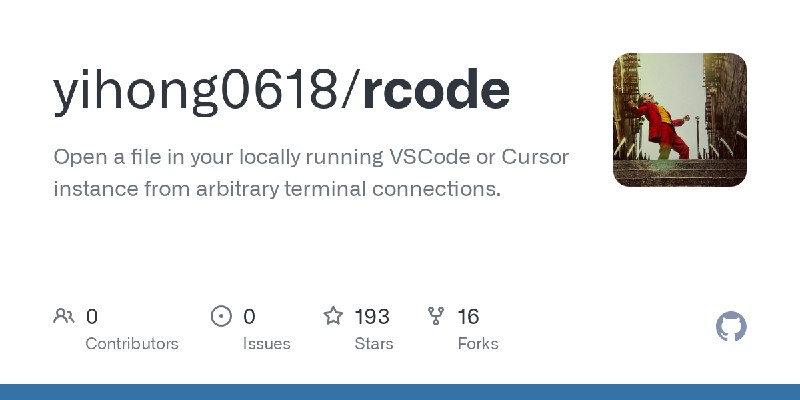 GitHub - yihong0618/rcode: Open a file in your locally running  VSCode or Cursor instance from arbitrary terminal connections.