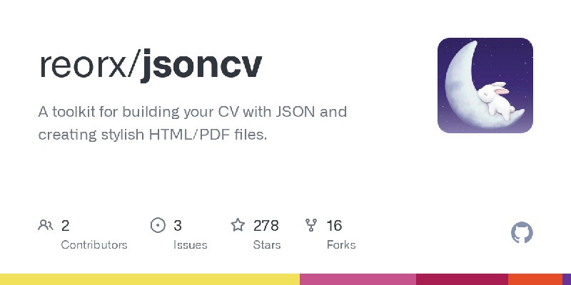 GitHub - reorx/jsoncv: A toolkit for building your CV with JSON and creating stylish HTML/PDF files.