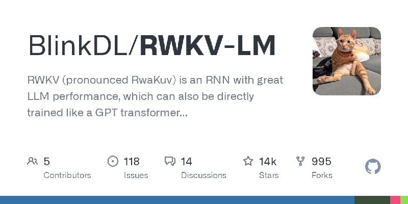 GitHub - BlinkDL/RWKV-LM: RWKV (pronounced RwaKuv) is an RNN with great LLM performance, which can also be directly trained like…