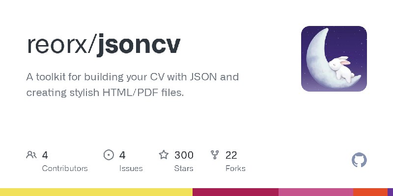 GitHub - reorx/jsoncv: A toolkit for building your CV with JSON and creating stylish HTML/PDF files.
