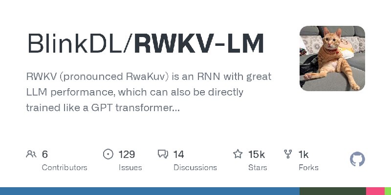 GitHub - BlinkDL/RWKV-LM: RWKV (pronounced RwaKuv) is an RNN with great LLM performance, which can also be directly trained like…