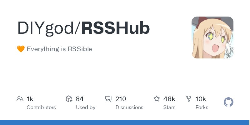 GitHub - DIYgod/RSSHub: 🧡 Everything is RSSible