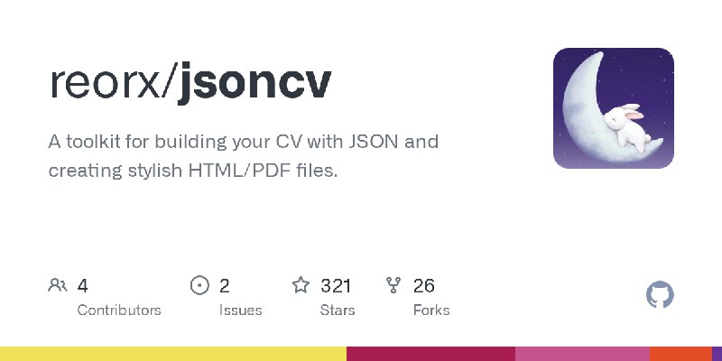 GitHub - reorx/jsoncv: A toolkit for building your CV with JSON and creating stylish HTML/PDF files.