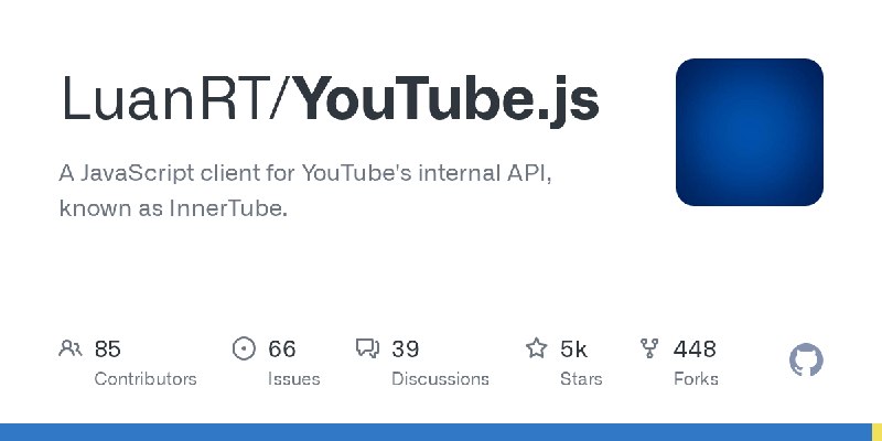 GitHub - LuanRT/YouTube.js: A JavaScript client for YouTube's internal API, known as InnerTube.
