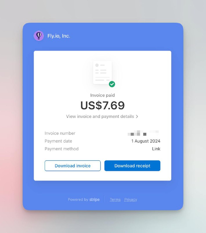 之前收到 fly.io 的邮件有一段Oh, and that free usage thing? Keep this on the down low, but we're continuing to waive invoices on personal organizations that are less than $5. You'll get an email when we do this. Don't tell, though, that's a thing we do because (a) it saves us a huge amount of support work and (b) really, we'd rather you be happy on the platform than pay us $3.还以为 5 刀以下依然免费，但这个月被收了 full bill 7.7 刀 🥲 不知道是针对总额不超过 5 刀的轻量用户还是这个政策还没开始，很奇怪
